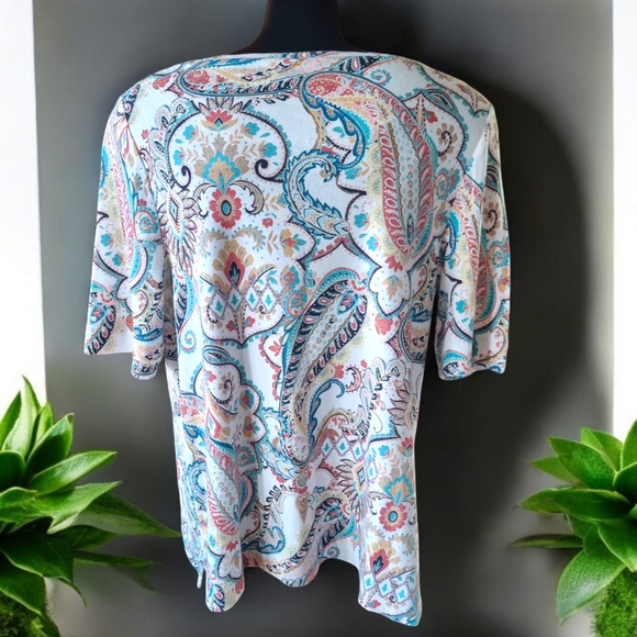 Chico's 100% Cotton Paisley Print T-Shirt - Picture 2 of 6